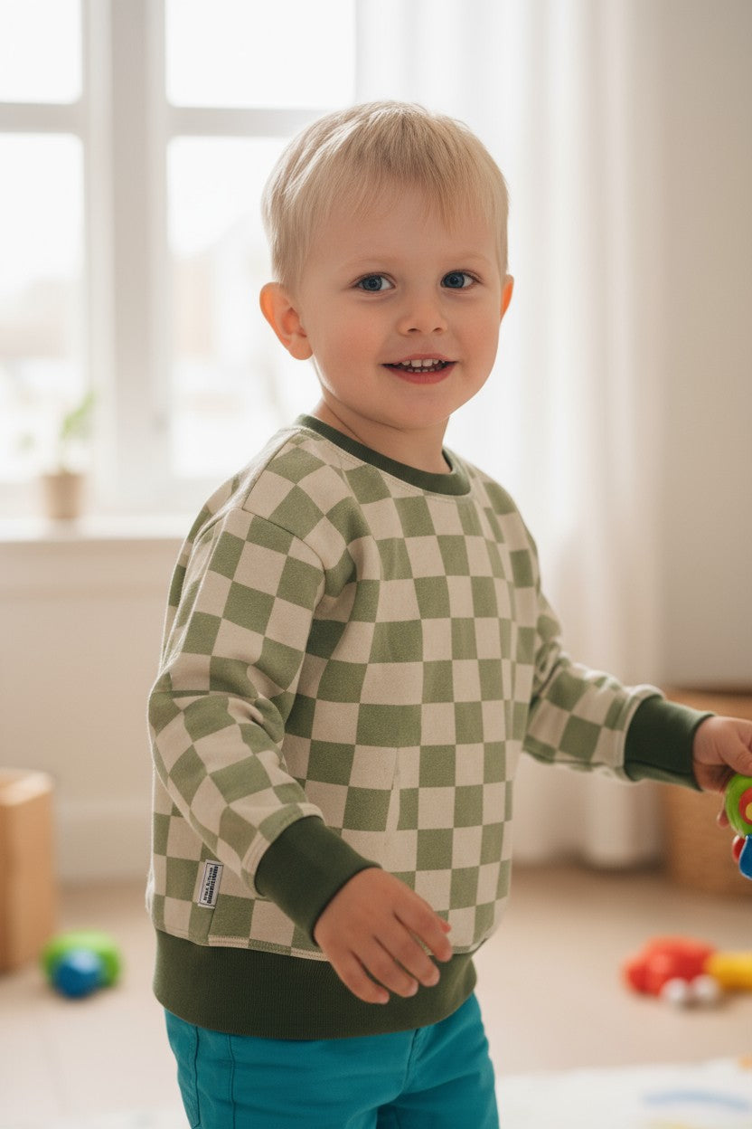 Green Checkerboard Jersey Knit Dolman Lounge Shirt Toddler & Child Sizes
