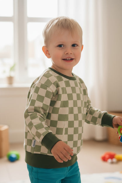 Green Checkerboard Jersey Knit Dolman Lounge Shirt Toddler & Child Sizes