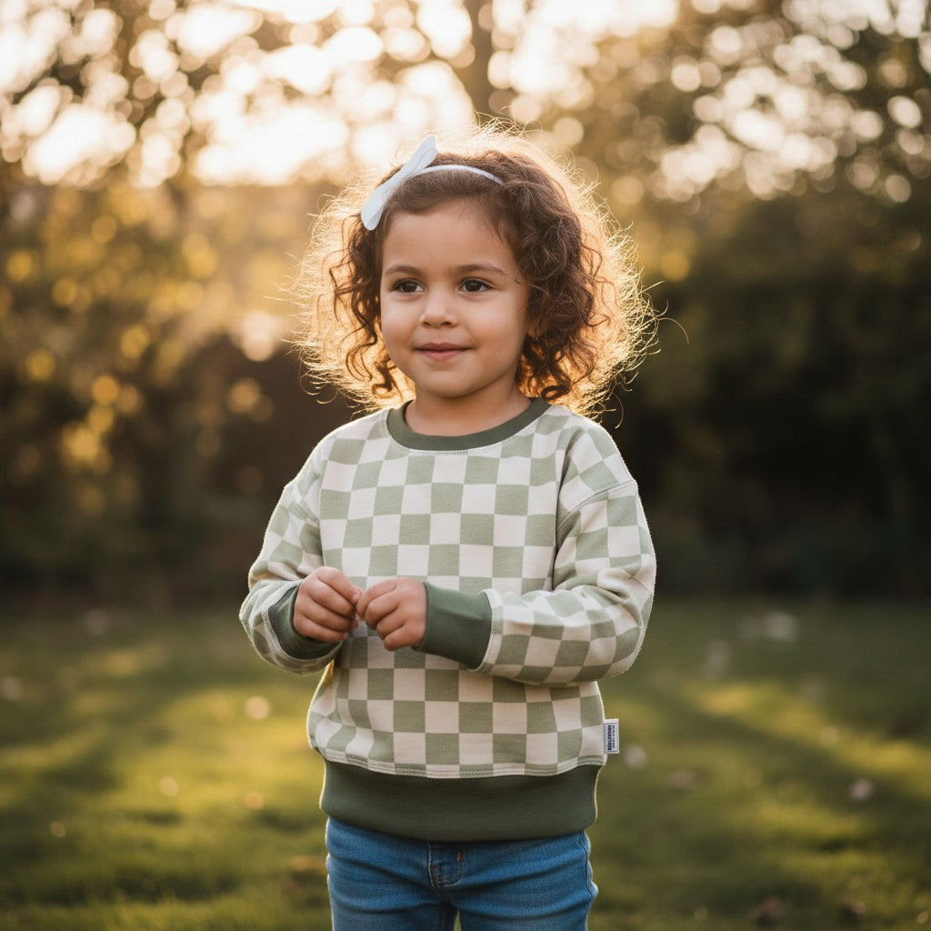 Green Checkerboard Jersey Knit Dolman Lounge Shirt Toddler & Child Sizes