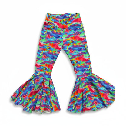 Neon Rainbow Print Circle Bell Bottom Pants