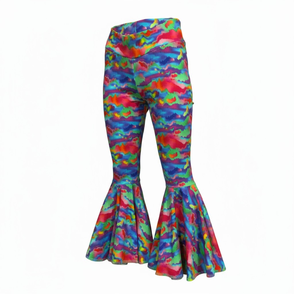 Neon Rainbow Print Circle Bell Bottom Pants