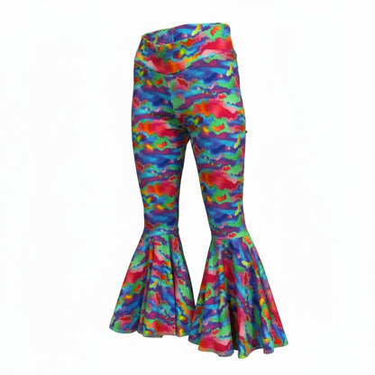 Neon Rainbow Print Circle Bell Bottom Pants