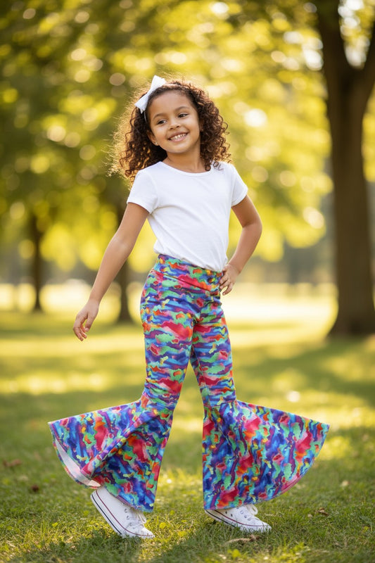 Neon Rainbow Print Circle Bell Bottom Pants
