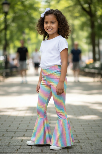 Pastel Rainbow Twirly Circle Bell Pants