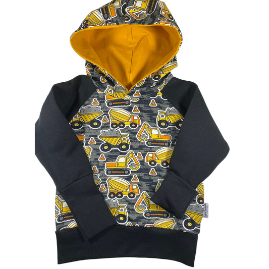 CLEARANCE Black and Gold Construction Vehicles Grow Along Babywear® Hoodie Sweater