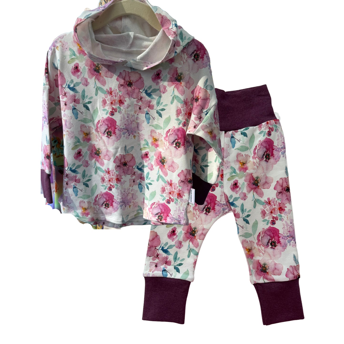 Pink Purple Floral 2-Piece Matching Hoodie Joggers Set