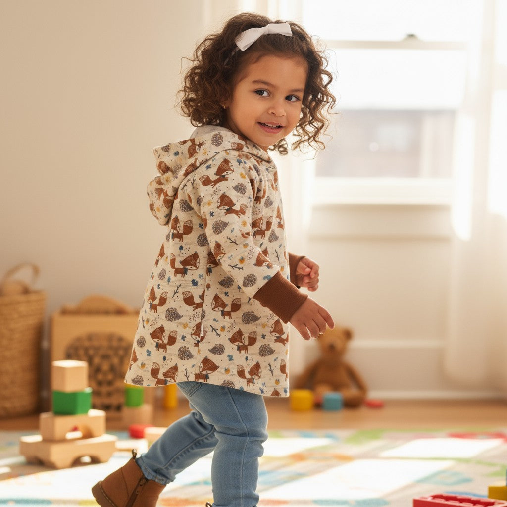 Fox Print Hooded T-shirt Organic Cotton