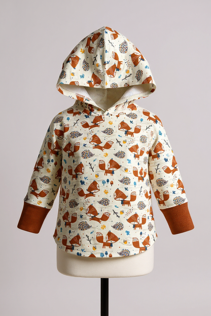 Fox Print Hooded T-shirt Organic Cotton