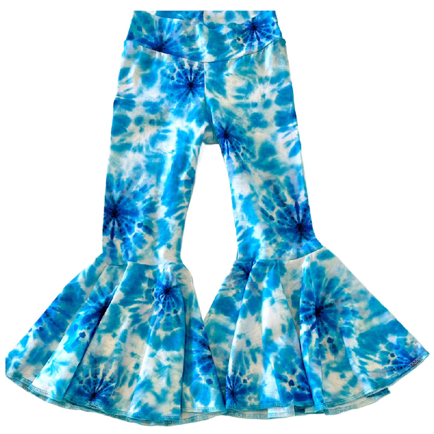 Blue Tie Dye Print Twirly Circle Bell Pants