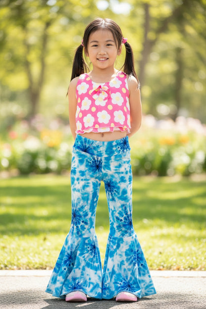 Blue Tie Dye Print Twirly Circle Bell Pants