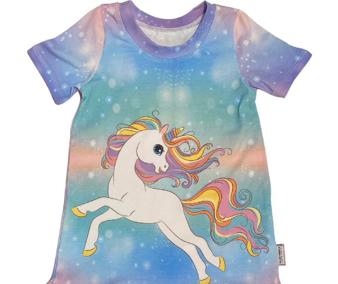 Ruffled Hem Unicorn Rainbow Tunic Dress
