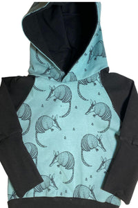 Armadillo Teal Black Gender Neutral Organic Cotton Grow Along Babywear® Hoodie Sweater - Sugar Sandwich Design