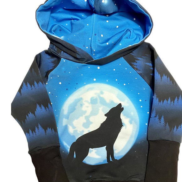 BIG KID SIZES Blue WOLF MOON Sweater Grow Along®Organic Cotton French Terry - Sugar Sandwich Design