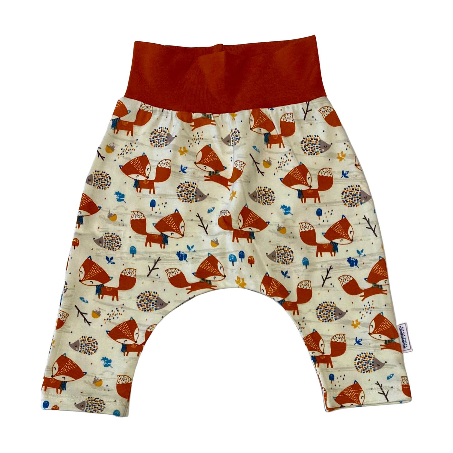 Cute Fox Organic Cotton Cuffless Harem Pants with Matching Top Knot Hat