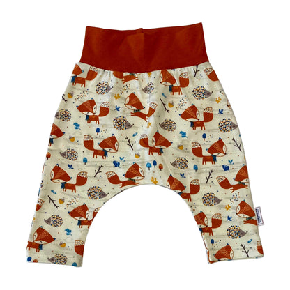 Cute Fox Organic Cotton Cuffless Harem Pants with Matching Top Knot Hat