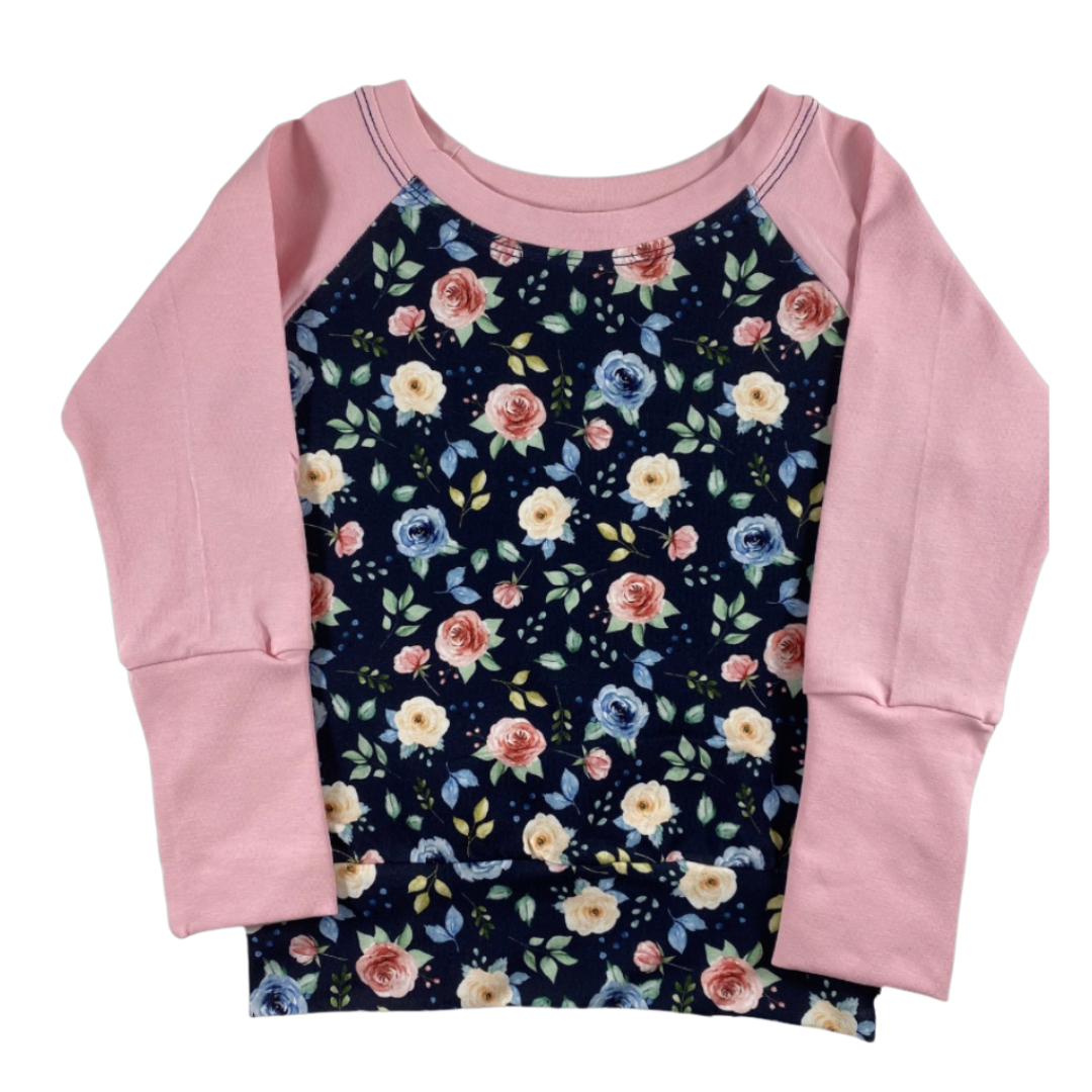 CLEARANCE Blue Pink Floral Grow Along Crew Neck