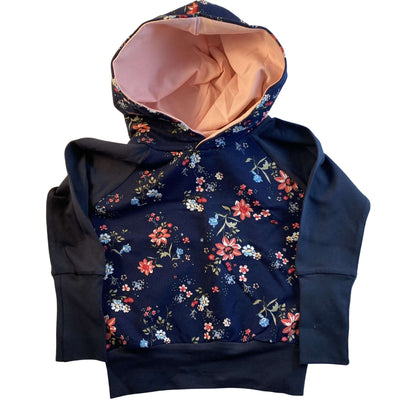 Navy with Pink Floral Organic Cotton Grow Along® Hooded Sweater Hoodie