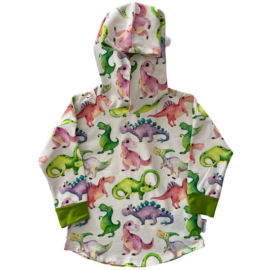 Camiseta con capucha y estampado de dinosaurio rosa