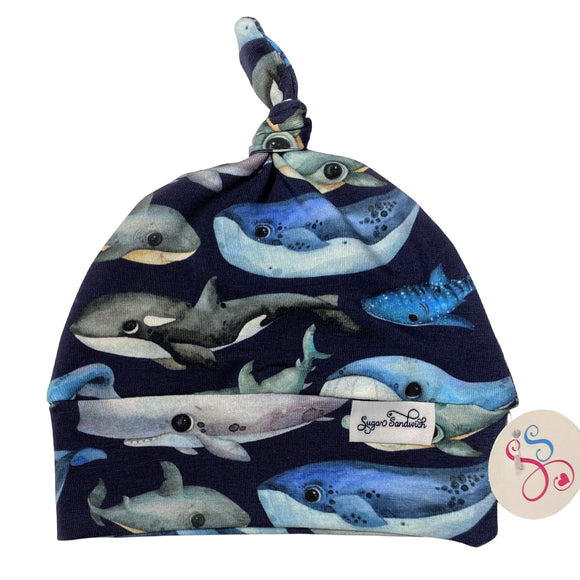 Blue Whales Top Knot Hat