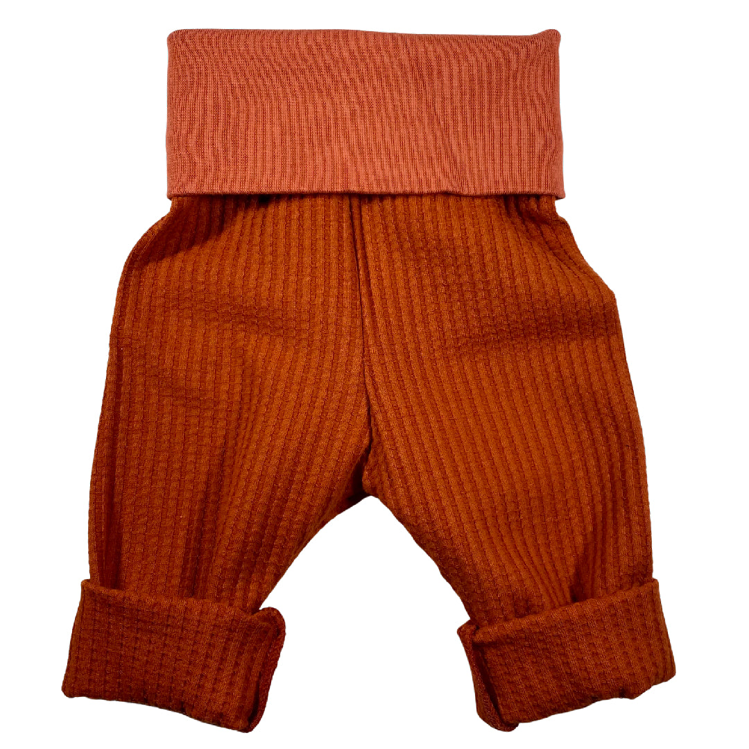 Rust Waffle Knit Lounge Pants with Top Knot Hat