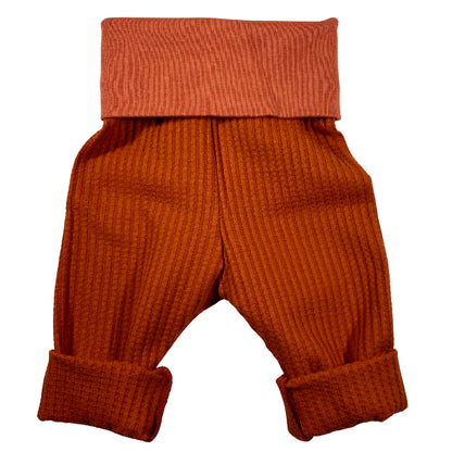 Rust Waffle Knit Lounge Pants with Top Knot Hat