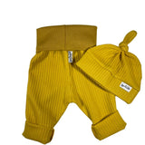 Mustard Yellow Waffle Knit Grow Along® Infant Lounge Pants with Top Knot Hat