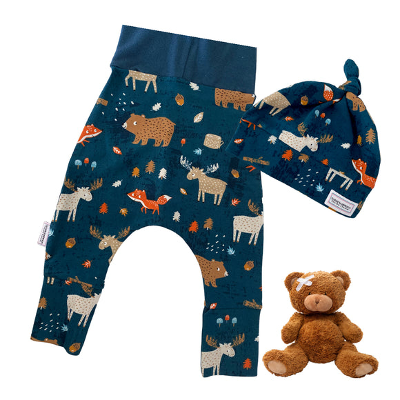 Jade Forest Woodlands Print Harem Grow Along® Pantalones y gorro con nudo de copa Algodón orgánico