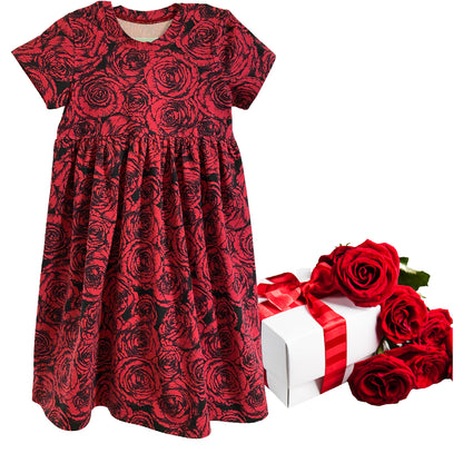 Magenta Rose Floral Gathered Dress