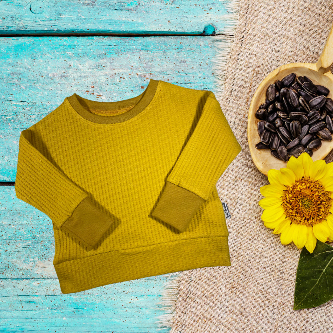 Mustard Yellow Waffle Knit Dolman Lounge Shirt