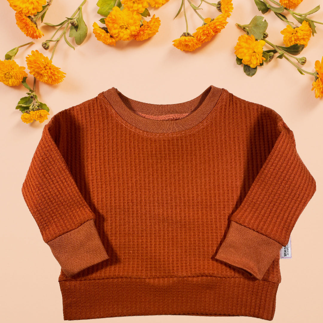 Rust Waffle Knit Dolman Lounge Shirt