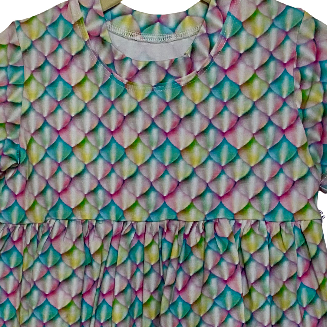 Robe de jeu à manches courtes et imprimé arc-en-ciel pastel, écailles de sirène, tricot extensible
