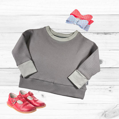 Grey Neutral Waffle Knit Dolman Lounge Shirt