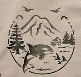 Whale Graphic Design on Grey Hooded T-shirt