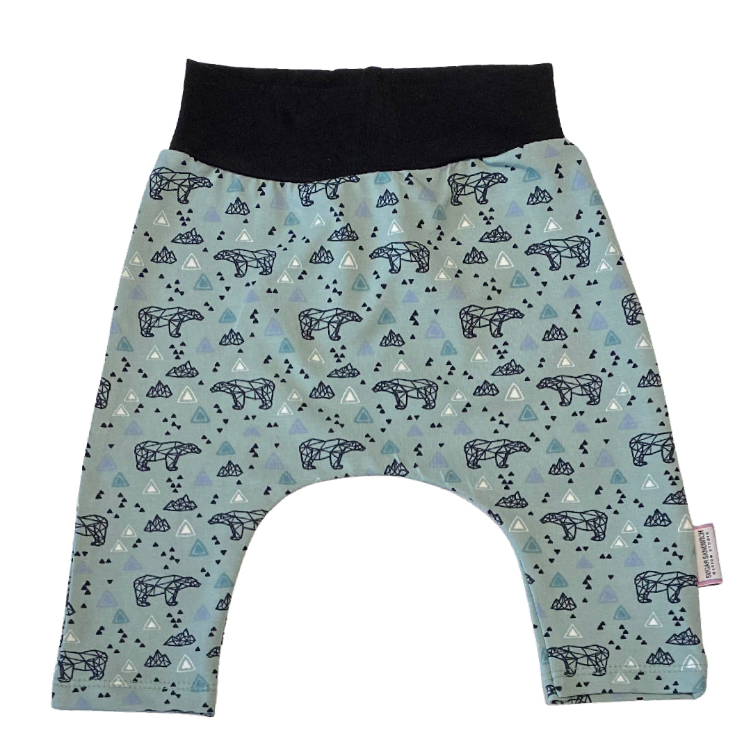 Sage Green Geometric Bear Set Harem Pants & Topknot Hat