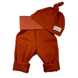 Paprika Waffle Knit Lounge Pants with Top Knot Hat