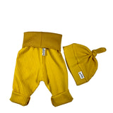 Mustard Yellow Waffle Knit Grow Along® Infant Lounge Pants with Top Knot Hat