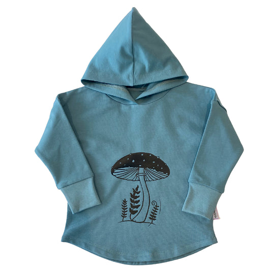 CLEARANCE Mushroom Graphic Design on Teal Hooded T-shirt