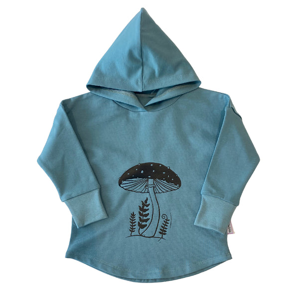 Mushroom Graphic Design on Teal Hooded T-shirt
