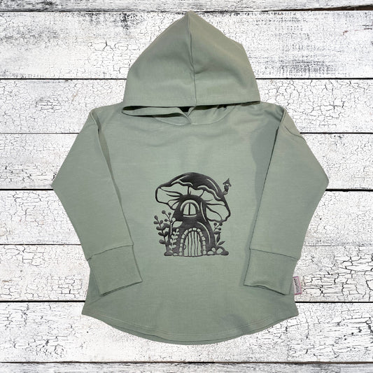 Toadstool Graphic House Design sur T-shirt à capuche vert sauge