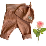Rosewood Pink Waffle Knit Grow Along Lounge Pants with Topknot Hat