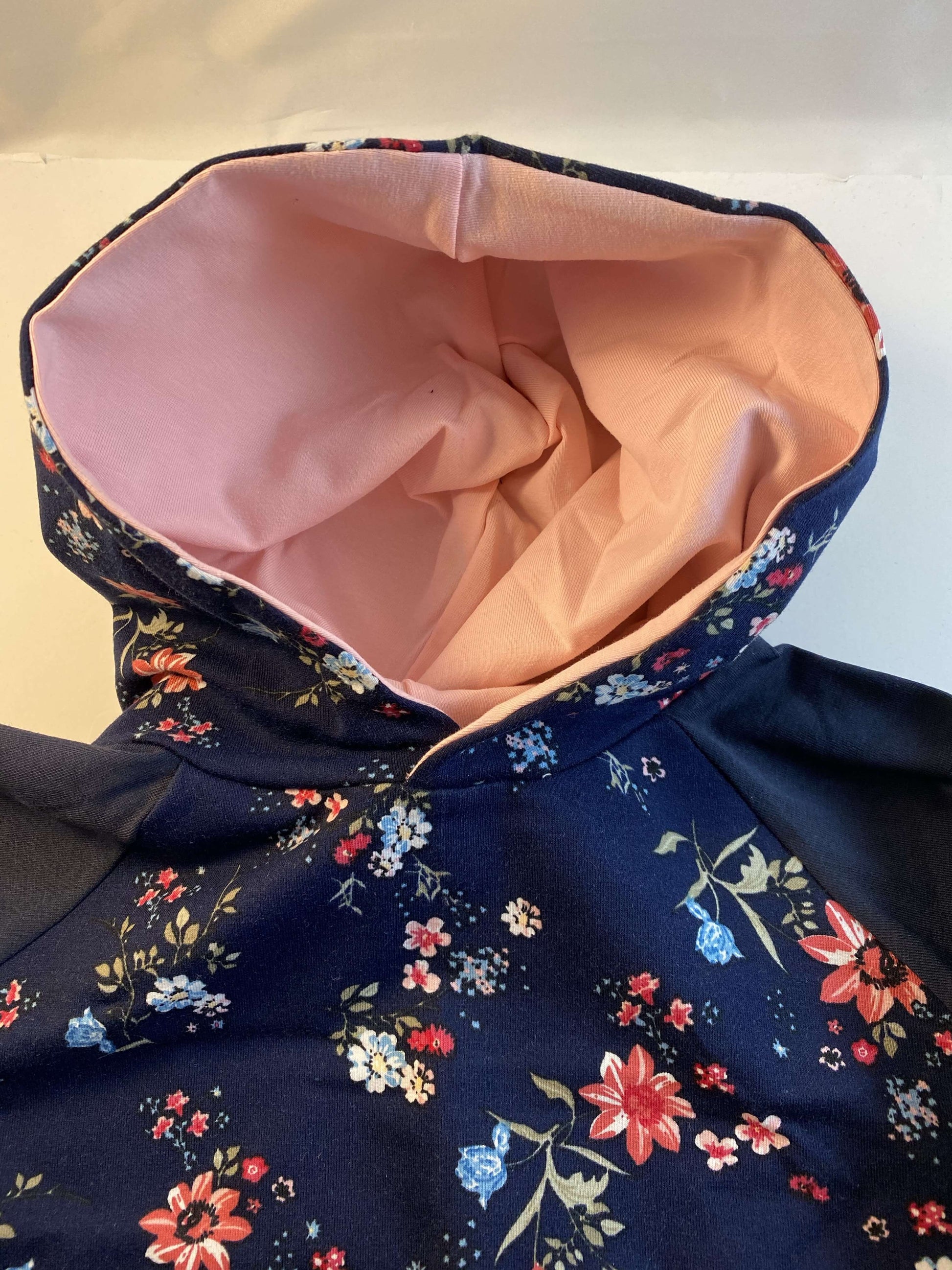 Navy with Pink Floral Organic Cotton Grow Along® Hooded Sweater Hoodie - Sugar Sandwich Design