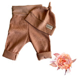 Rosewood Pink Waffle Knit Grow Along Lounge Pants with Topknot Hat