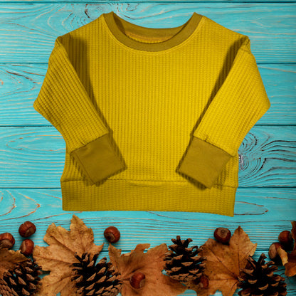 Mustard Yellow Waffle Knit Dolman Lounge Shirt