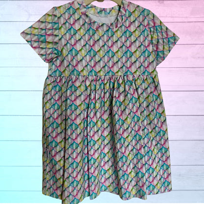 Robe de jeu à manches courtes et imprimé arc-en-ciel pastel, écailles de sirène, tricot extensible