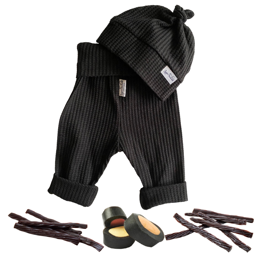 Pantalon de détente en tricot gaufré noir avec chapeau à nœud supérieur