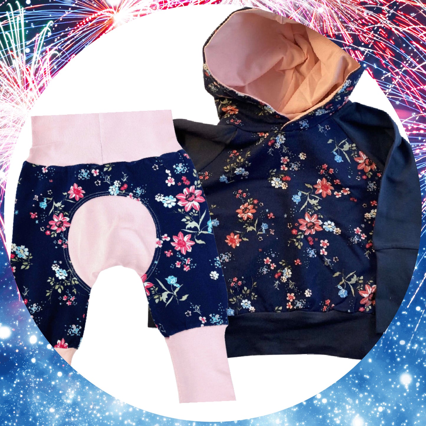 Sudadera con capucha Grow Along® de algodón orgánico con estampado floral azul marino y rosa Sudadera con capucha