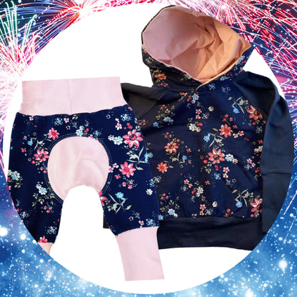 Sudadera con capucha Grow Along® de algodón orgánico con estampado floral azul marino y rosa Sudadera con capucha
