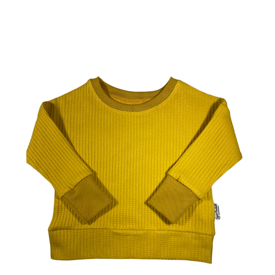 Mustard Yellow Waffle Knit Dolman Lounge Shirt