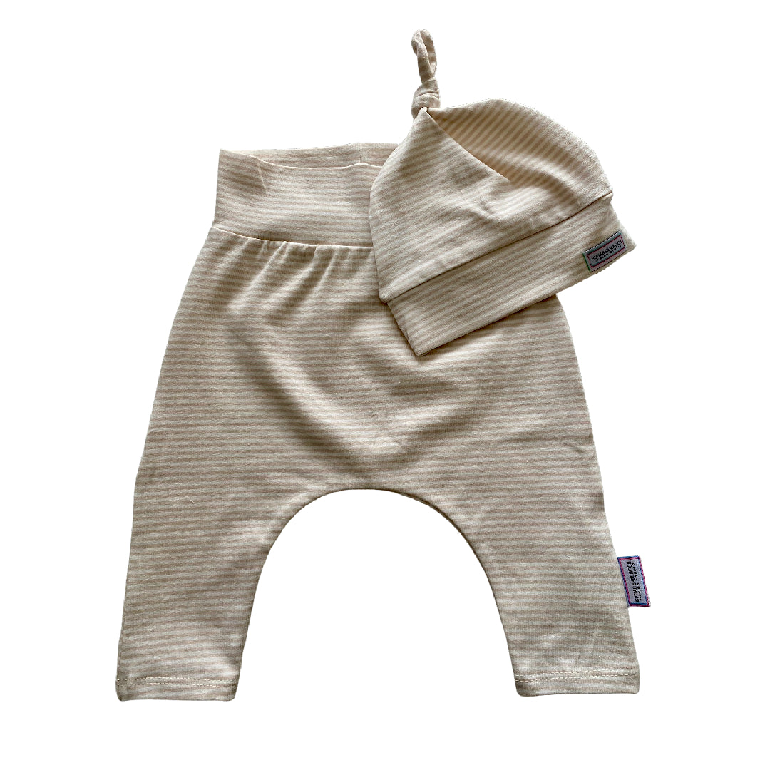 CLEARANCE Beige Stripe Cuffless Harem Grow Along® Pants & Top Knot Hat