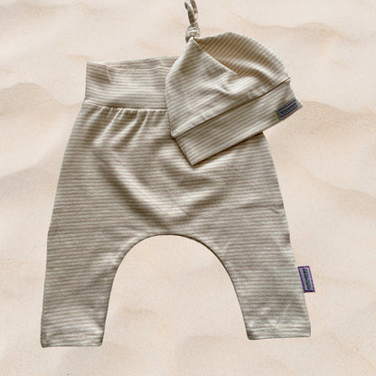 CLEARANCE Beige Stripe Cuffless Harem Grow Along® Pants & Top Knot Hat